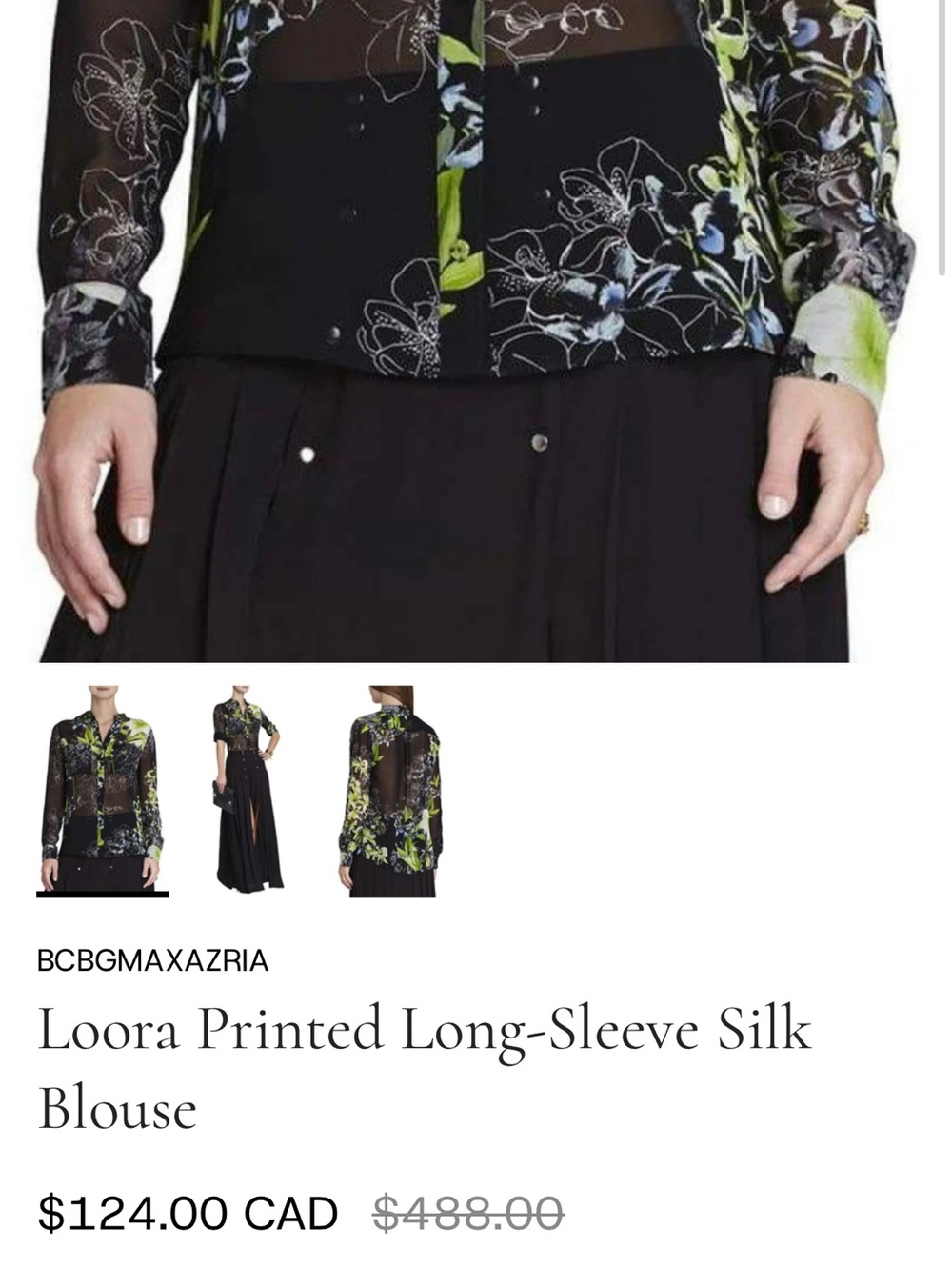 BCBGMAXAZRIA Loora Printed 100% Silk Floral Blouse Size S